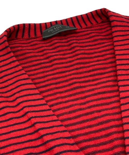 PRADA（プラダ）PRADA (プラダ) ボーダーカーディガン レッド サイズ:48の古着・服飾アイテム