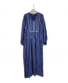 ne quittez pas（ヌキテパ）の古着「Cotton Voile Stripe Gather Dress」｜ブルー