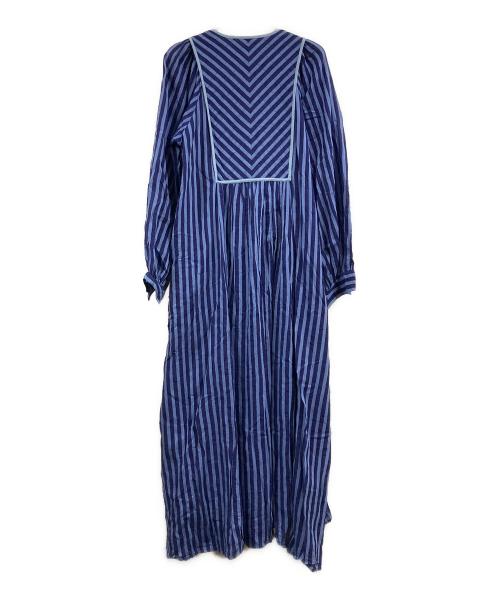 ne quittez pas（ヌキテパ）ne quittez pas (ヌキテパ) Cotton Voile Stripe Gather Dress ブルー サイズ:Mの古着・服飾アイテム