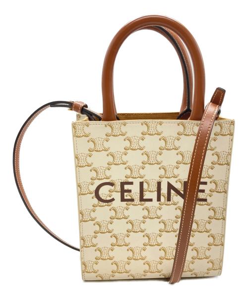 CELINE（セリーヌ）CELINE (セリーヌ) ミニバーティカルカバ ホワイト×ブラウンの古着・服飾アイテム