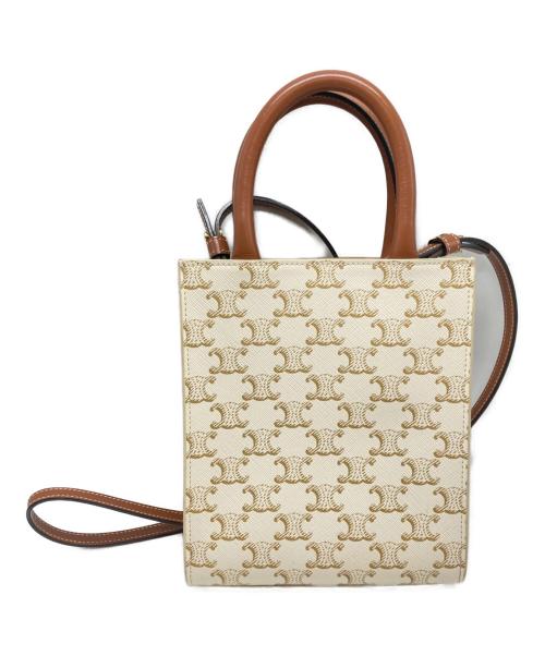 CELINE（セリーヌ）CELINE (セリーヌ) ミニバーティカルカバ ホワイト×ブラウンの古着・服飾アイテム