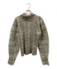 PLEATS PLEASE（プリーツプリーズ）の古着「総柄プリーツハイネックカットソー」｜ブラック×ベージュ