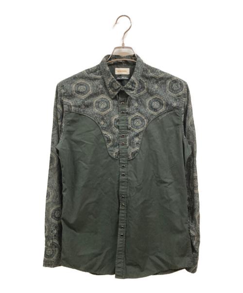 DIESEL（ディーゼル）DIESEL (ディーゼル) ペイズリー柄ウエスタンシャツ ブラウン サイズ:実寸参照の古着・服飾アイテム