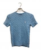 POLO RALPH LAURENポロ・ラルフローレン）の古着「ケーブルコットン半袖ニット」｜ブルー