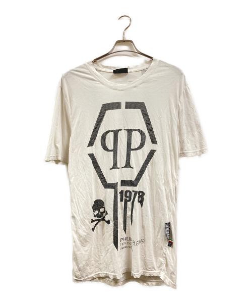 PHILIPP PLEIN HOMME（フィリップレインオム）PHILIPP PLEIN HOMME (フィリップレインオム) ラインストーンカットソー ホワイト サイズ:Ⅼの古着・服飾アイテム