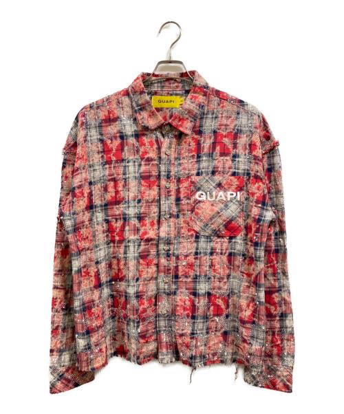 GUAPI（グアピ）guapi (グアピ) ラインストーンチェックシャツ レッド サイズ:Ｍの古着・服飾アイテム