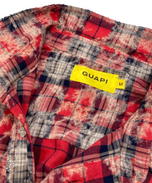 GUAPI（グアピ）guapi (グアピ) ラインストーンチェックシャツ レッド サイズ:Ｍの古着・服飾アイテム