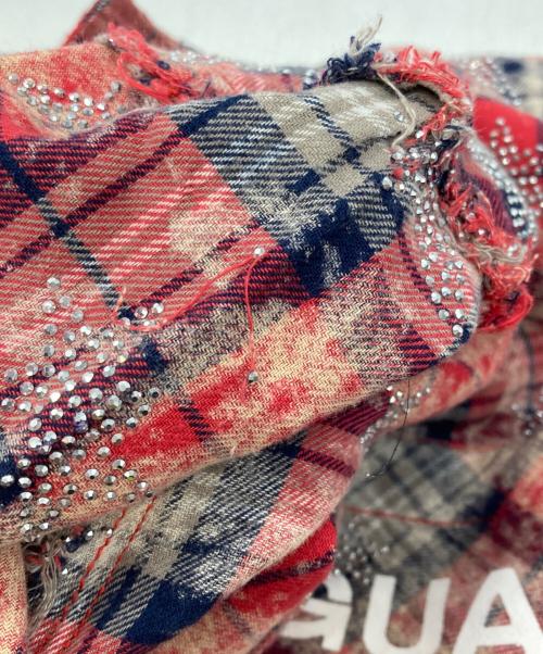 GUAPI（グアピ）guapi (グアピ) ラインストーンチェックシャツ レッド サイズ:Ｍの古着・服飾アイテム