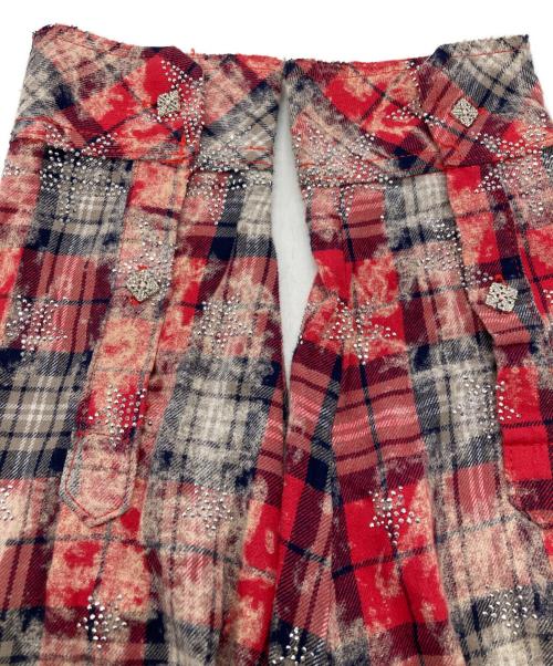 GUAPI（グアピ）guapi (グアピ) ラインストーンチェックシャツ レッド サイズ:Ｍの古着・服飾アイテム