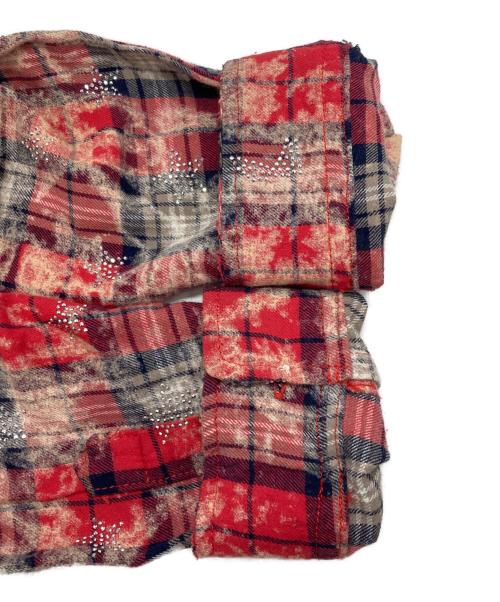 GUAPI（グアピ）guapi (グアピ) ラインストーンチェックシャツ レッド サイズ:Ｍの古着・服飾アイテム