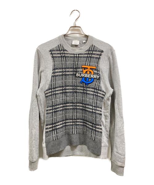 BURBERRY LONDON（バーバリーロンドン）BURBERRY LONDON (バーバリーロンドン) ニット切替クルーネックスウェット グレー サイズ:XSの古着・服飾アイテム