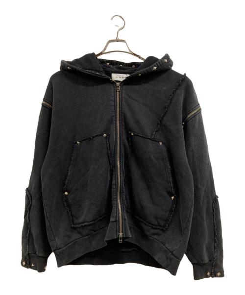 VI E DIT（ヴィエディット）VI E DIT (ヴィエディット) Shoulder Slit Studded Hoodie ブラック サイズ:2 未使用品の古着・服飾アイテム