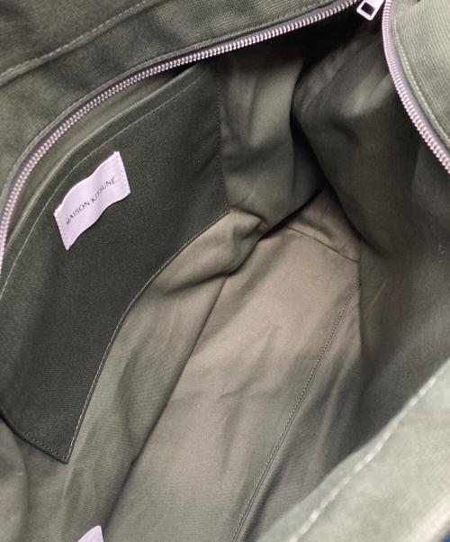 maison kitsune（メゾンキツネ）MAISON KITSUNE (メゾンキツネ) フォックスヘッド レザーポケット トートバッグ グリーンの古着・服飾アイテム