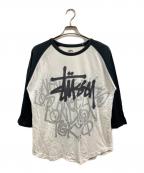 stussyステューシー）の古着「ラグランTシャツ」｜ブラック×ホワイト