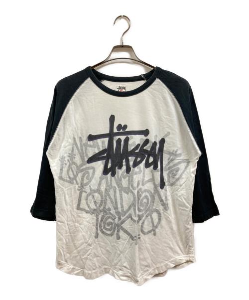 stussy（ステューシー）stussy (ステューシー) ラグランTシャツ ブラック×ホワイト サイズ:Mの古着・服飾アイテム