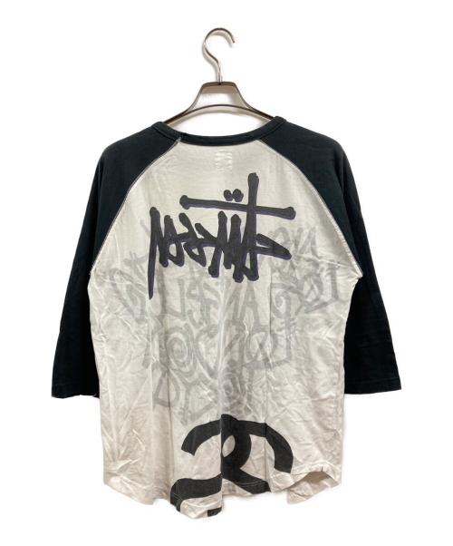 stussy（ステューシー）stussy (ステューシー) ラグランTシャツ ブラック×ホワイト サイズ:Mの古着・服飾アイテム