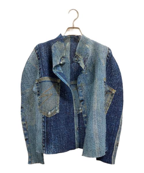 me ISSEY MIYAKE（ミーイッセイ ミヤケ）me ISSEY MIYAKE (ミーイッセイ ミヤケ) デニム転写プリーツカーディガン ブルー サイズ:Freeの古着・服飾アイテム