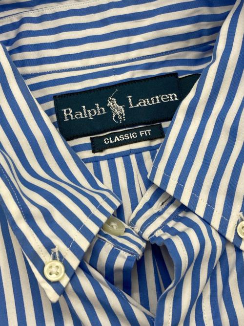 RALPH LAUREN（ラルフローレン）RALPH LAUREN (ラルフローレン) 半袖ストライプシャツ ブルー×ホワイト サイズ:Ｍの古着・服飾アイテム