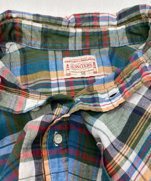 BONCOURA（ボンクラ）BONCOURA (ボンクラ) コットンリネンシャツ グリーン×レッド サイズ:38の古着・服飾アイテム