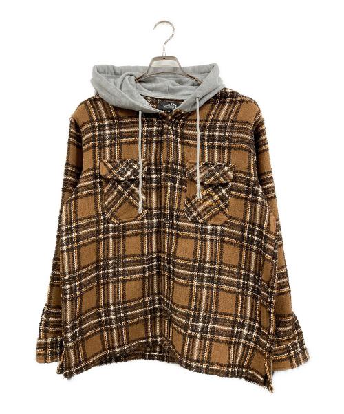 AFB（エーエフビー）AFB (エーエフビー) HOODED FLANNEL SHIRT ブラウン サイズ:Mの古着・服飾アイテム
