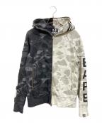 A BATHING APE×NEIGHBORHOODアベイシングエイプ×ネイバーフッド）の古着「CAMO SHARK ZIP HOODE」｜ブラック×ホワイト