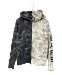 A BATHING APE×NEIGHBORHOOD（アベイシングエイプ×ネイバーフッド）の古着「CAMO SHARK ZIP HOODE」｜ブラック×ホワイト