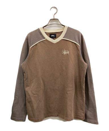 old Stussy ブラウン Vネック トレーナー Lサイズ 中古・古着通販】stussy (ステューシー) Panel V Neck LS Tee ブラウン