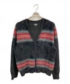 stussyステューシー）の古着「Stripe Shaggy Cardigan」｜ブラック