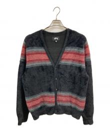 stussy（ステューシー）の古着「Stripe Shaggy Cardigan」｜ブラック