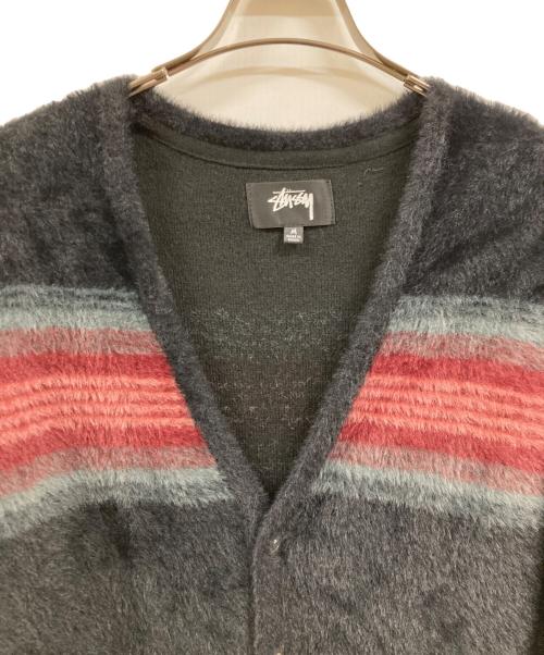 stussy（ステューシー）stussy (ステューシー) Stripe Shaggy Cardigan ブラック サイズ:Mの古着・服飾アイテム
