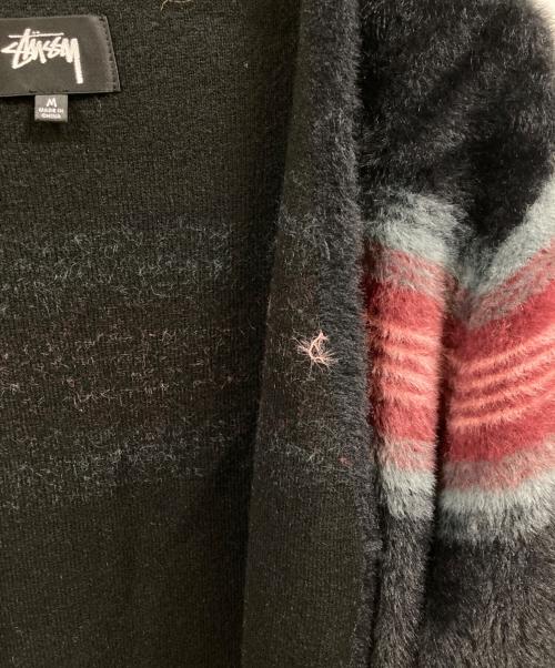 stussy（ステューシー）stussy (ステューシー) Stripe Shaggy Cardigan ブラック サイズ:Mの古着・服飾アイテム