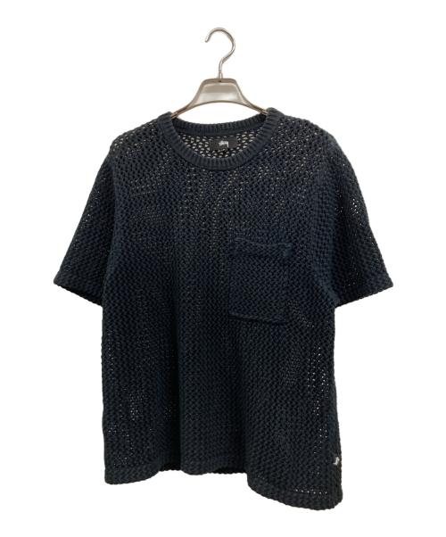 stussy（ステューシー）stussy (ステューシー) OVER DYED MESH CREW KNIT TEE ブラック サイズ:Sの古着・服飾アイテム
