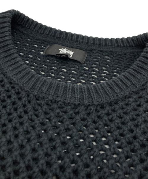 stussy（ステューシー）stussy (ステューシー) OVER DYED MESH CREW KNIT TEE ブラック サイズ:Sの古着・服飾アイテム