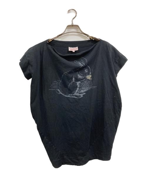 Vivienne Westwood RED LABEL（ヴィヴィアンウエストウッドレッドレーベル）Vivienne Westwood RED LABEL (ヴィヴィアンウエストウッドレッドレーベル) ウサギ×オーブ刺繍 Tシャツ ブラック サイズ:2の古着・服飾アイテム
