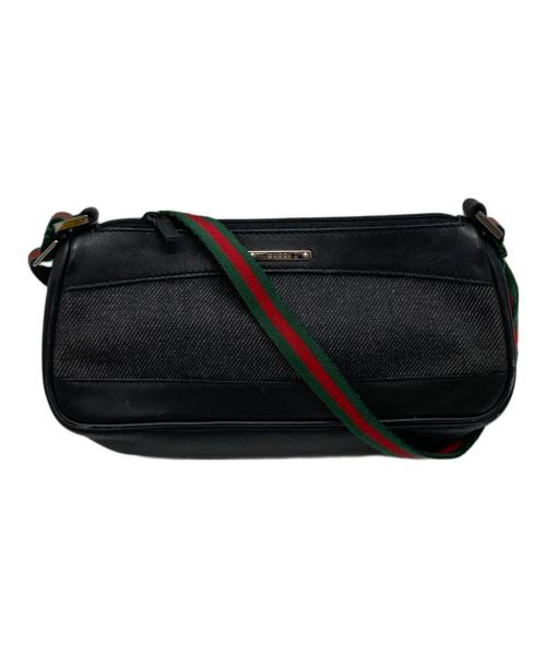 GUCCI（グッチ）GUCCI (グッチ) シェリーライン レザー キャンバスハンドバッグ ブラックの古着・服飾アイテム