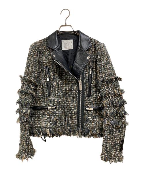 sacai（サカイ）sacai (サカイ) ツイードライダースジャケット グリーン サイズ:1の古着・服飾アイテム