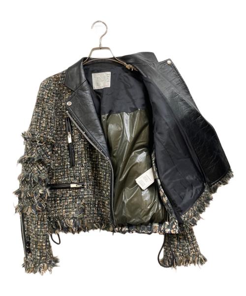 sacai（サカイ）sacai (サカイ) ツイードライダースジャケット グリーン サイズ:1の古着・服飾アイテム