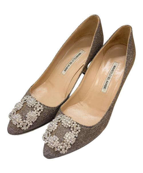 Manolo Blahnik（マノロ ブラニク）Manolo Blahnik (マノロ ブラニク) HANGISI GLITTER シルバー サイズ:37.5の古着・服飾アイテム