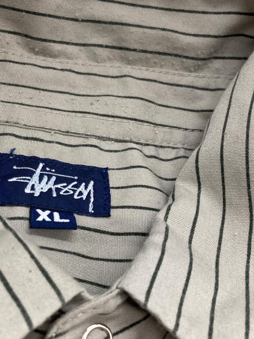 stussy（ステューシー）stussy (ステューシー) ストライプワークシャツ グレー サイズ:XLの古着・服飾アイテム