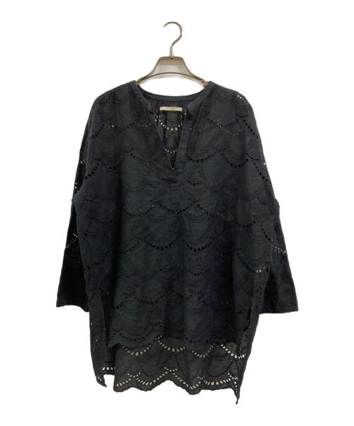 ne quittez pas（ヌキテパ）ne quittez pas (ヌキテパ) COTTON VOILE DOT HEMLA BLOUSE ブラック サイズ:FREEの古着・服飾アイテム