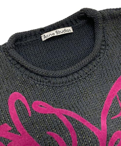 Acne studios（アクネ ストゥディオズ）ACNE STUDIOS (アクネ ストゥディオズ) ラメ混ダメージ加工ニット ブラック×ピンク サイズ:Ⅼの古着・服飾アイテム