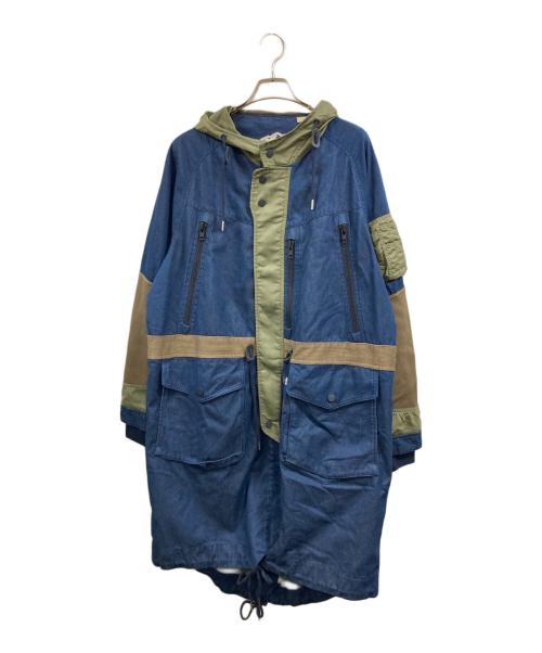 WHITE MOUNTAINEERING（ホワイトマウンテ二アニング）WHITE MOUNTAINEERING (ホワイトマウンテ二アニング) LEVI'S (リーバイス) デニム切替モッズコート カーキインディゴ サイズ:Mの古着・服飾アイテム