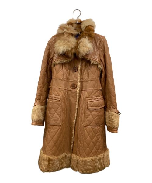 BURBERRY BLUE LABEL（バーバリー ブルー レーベル）BURBERRY BLUE LABEL (バーバリー ブルー レーベル) ラムレザーキルティングコート ブラウン サイズ:38の古着・服飾アイテム