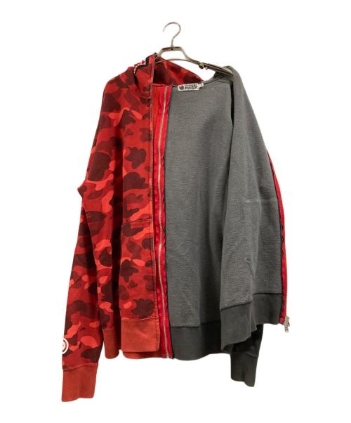 A BATHING APE（アベイシングエイプ）A BATHING APE (アベイシングエイプ) COLOR CAMO SEPARATE SHARK FZ HOODIE ブラック×レッド サイズ:2XLの古着・服飾アイテム