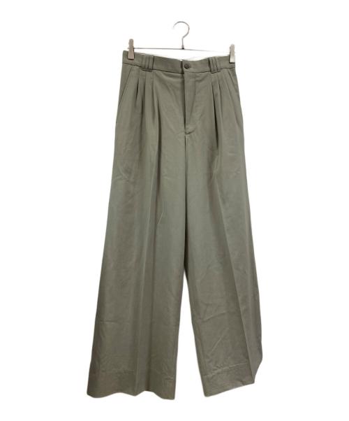 YOKE（ヨーク）YOKE (ヨーク) WOOL TROPICAL 3PLEATED WIDE-LEG TROUSERS グリーン サイズ:2の古着・服飾アイテム