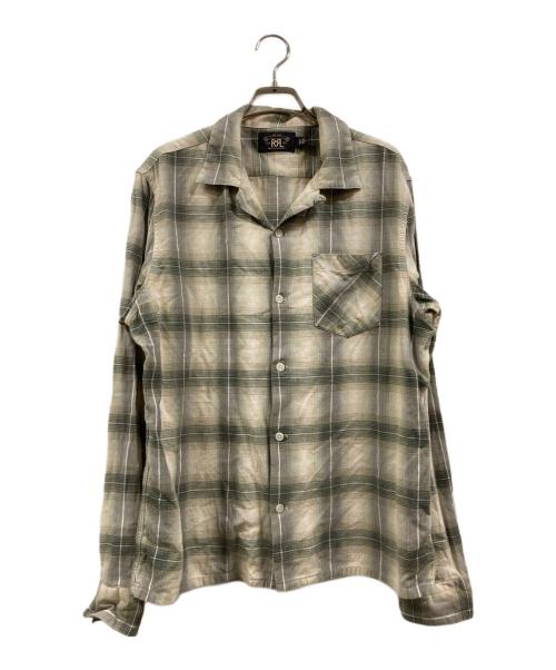 RRL（ダブルアールエル）RRL (ダブルアールエル) レーヨン混オープンカラーチェックシャツ グリーン×ホワイト サイズ:Mの古着・服飾アイテム