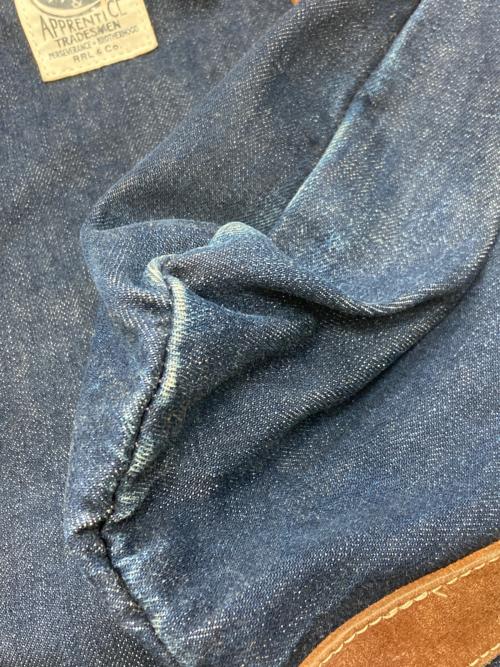 RRL（ダブルアールエル）RRL (ダブルアールエル) デニムレザートートバッグ ネイビー×ブラウンの古着・服飾アイテム