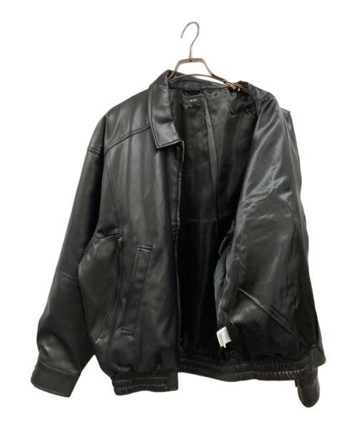BEAMS（ビームス）BEAMS (ビームス) ワイドフィット 4ポケット レザー ブルゾン ブラック サイズ:Ⅼの古着・服飾アイテム