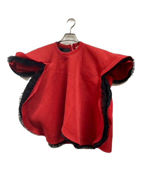 COMME des GARCONS（コムデギャルソン）COMME des GARCONS (コムデギャルソン) フリルチュール 変形 ボンディング プルオーバーシャツ / ケープ レッド サイズ:Sの古着・服飾アイテム