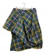 COMME des GARCONS HOMME PLUSコムデギャルソンオムプリュス）の古着「アシメチェックスカート」｜グリーン